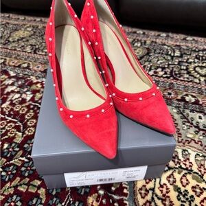 Ann Taylor Vibrant Red Heels with Pearl Embellishments, size 7 like new